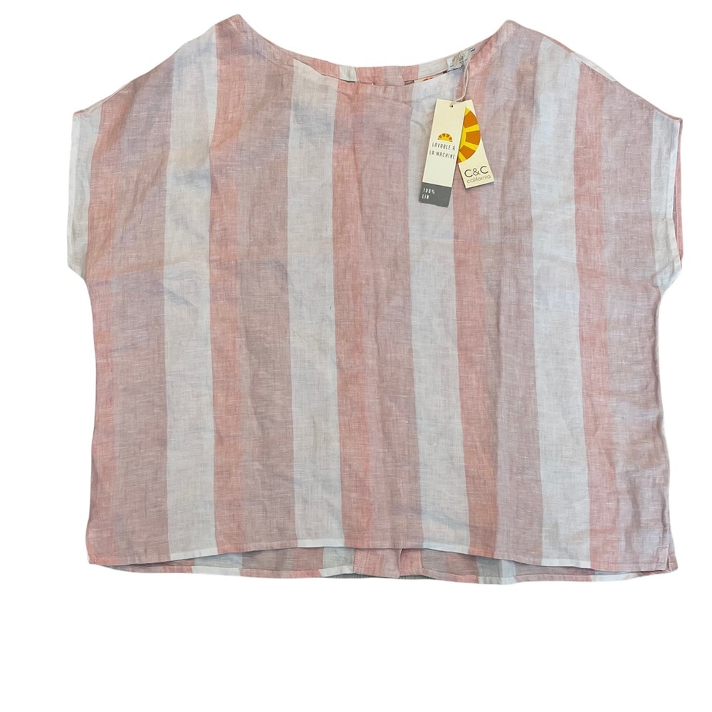 NWT C&C CALIFORNIA Striped Linen Lightweight Cap Sleeve Top Size Medium